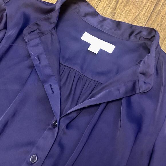 Michael Michael Kors Purple Satin Popover Roll Tab Peplum Blouse Size Small - Picture 3 of 10